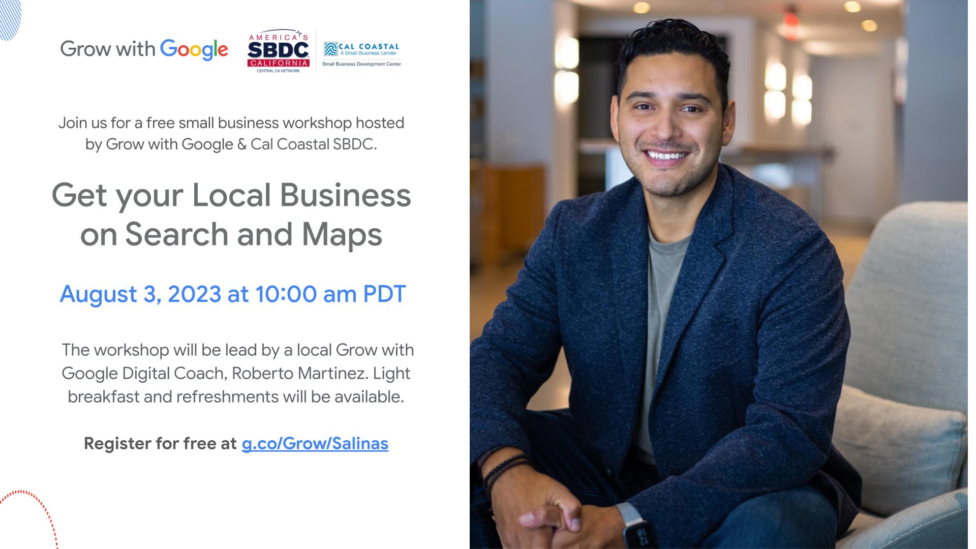 Grow With Google-Cal Coastal SBDC event invitation with featured speaker 